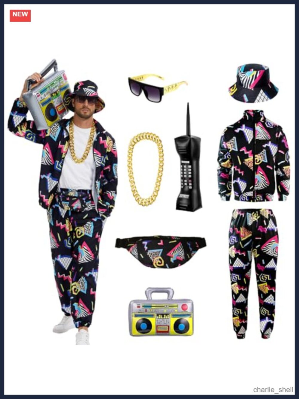Men's 80s 90s Retro Costume Set Complete Halloween Outfit with Accessories